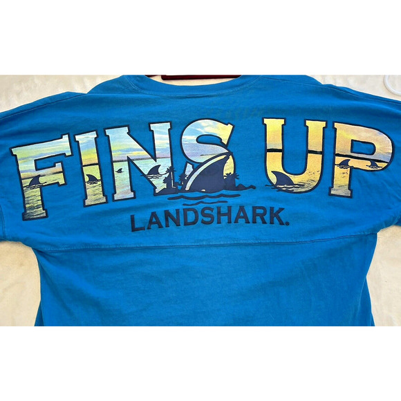 Spirit Jersey FINS UP Landshark Pool Blue Unisex Long Sleeve Relaxed Small - Picture 1 of 5